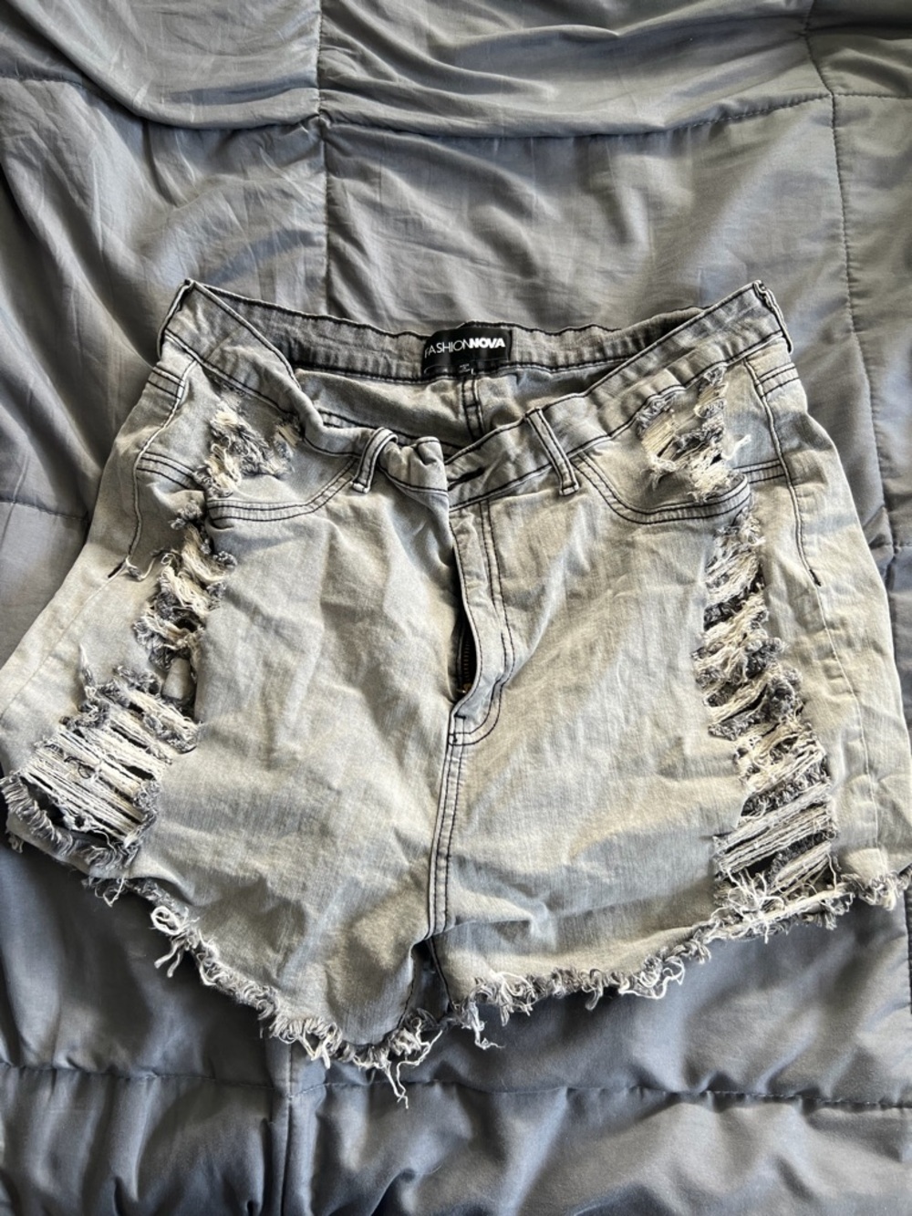 Fashion Nova Light Gray Distressed High-Rise Denim Shorts